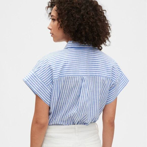 Striped GAP Popover Short Sleeve Collared Blouse Top (NWT) - Picture 5 of 6